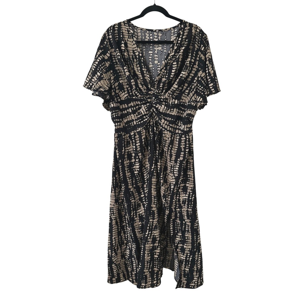 Womens Abstract Print V-Neck Midi Dress 2XL Babydoll Event Fairygrunge Office